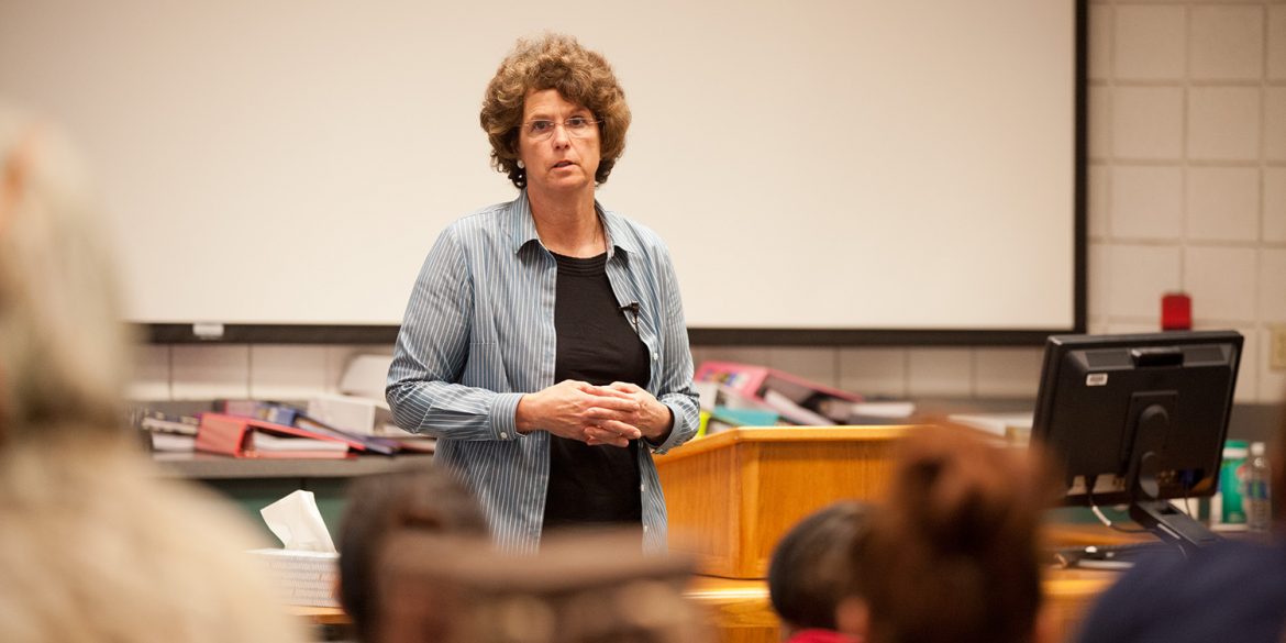 Kansas State Senator Carolyn McGinn speaks to nursing students at Hesston College