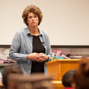 Kansas State Senator Carolyn McGinn speaks to nursing students at Hesston College