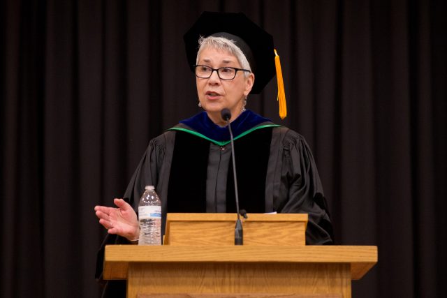 Dr. Marie (Schuessler) '79 Morris delivered both the Commencement and Nursing Pinning addresses over the weekend.