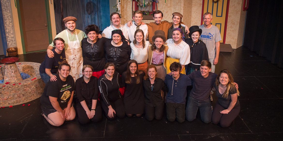 Cast and crew photo from Hesston College production of Fools