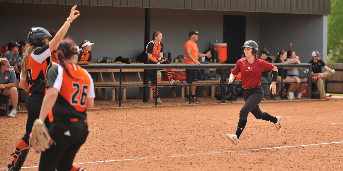 Softball action photo - Taylor Martin heads home to score the Larks only run of the day.