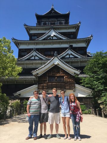 Members of the Japan group in front of Hiroshima Castle.