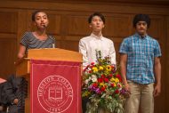 Students read scripture in a several languages at the inauguration service.