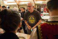 Dave Osborne visits with students at the Cultures Fair in September.