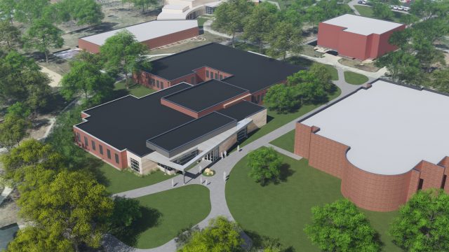 Architect's rendering of nursing expansion project - aerial perspective