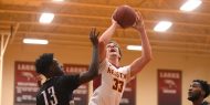 Hesston College men's basketball action photo - Zac Neely