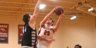Hesston College men's basketball action photo - Grant Harding