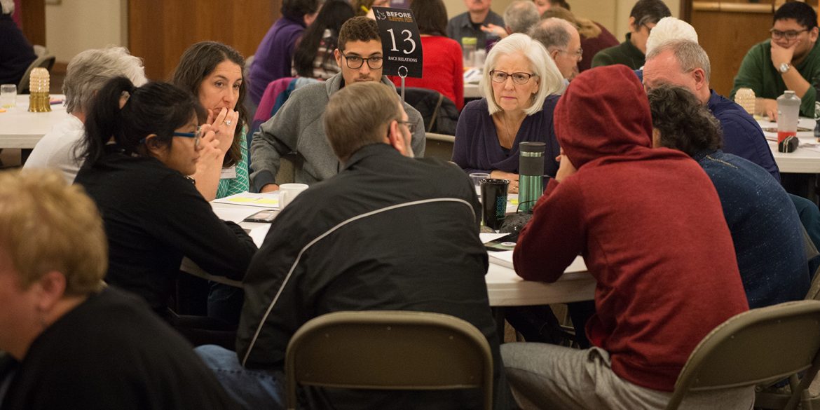 AVDS participants discuss strategies for changing systemic oppression and injustice in Saturday small group Change Agent sessions.