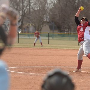 Hesston College softball action photo - Ashley Yasin