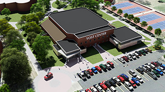 architect's rendering of updated Yost Center - aerial