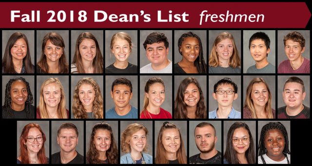 Fall 2018 Dean's List freshmen