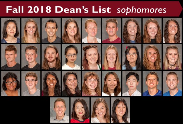 Fall 2018 Dean's List sophomores