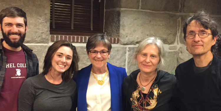 Katie Schmidt (second from left) with Governor Laura Kelly and the owners of Blue Morning Glory Studio (right). Also, pictured, Schmidt's husband (left).