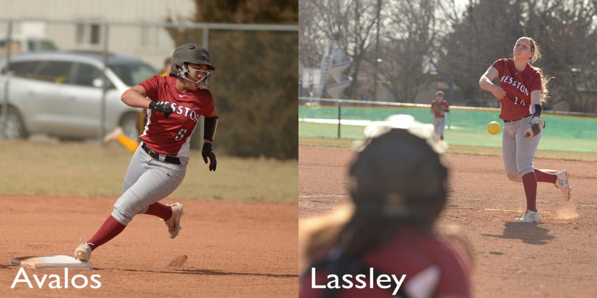 Hesston College softball action photos - Lexi Avalos and Kaylen Lassley