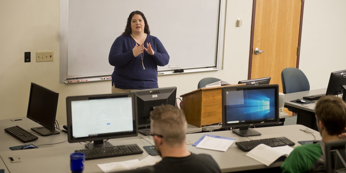 Aviation professor Amy Birdsell leads Aviation Safety class. The aviation program received approval to offer a four-year bachelor’s degree program, which will begin in August 2019.