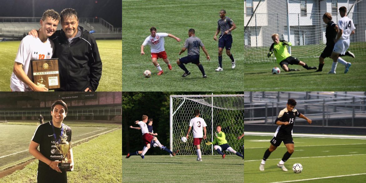 six men's soccer players who signed with the Larks