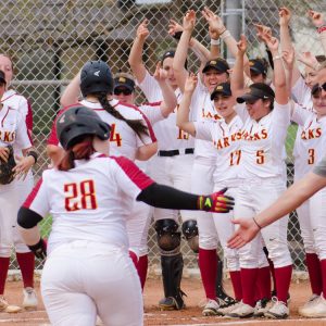 Larks softball action photo - Paige Bittle