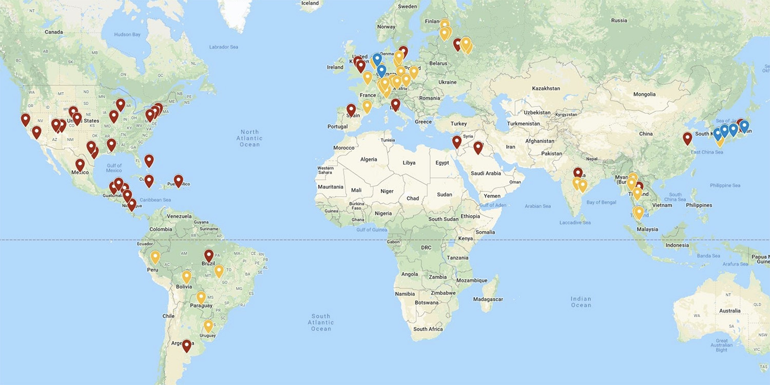 Map of Hesston College transcultural experience locations