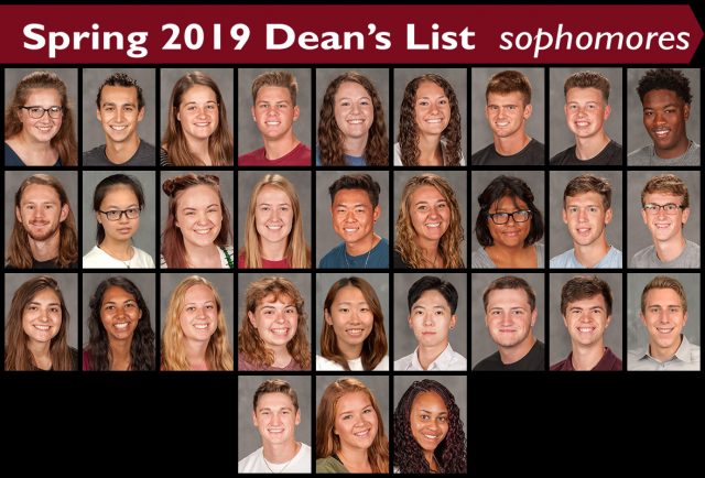 Spring 2019 Dean's List sophomores