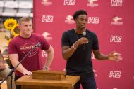 Grant Walker ’15 and Malcom Mann ’15, members of the Lark men’s basketball team that went to the national tournament in 2015, share reflections on the importance of the Yost Center renovations and additions at the dedication ceremony.