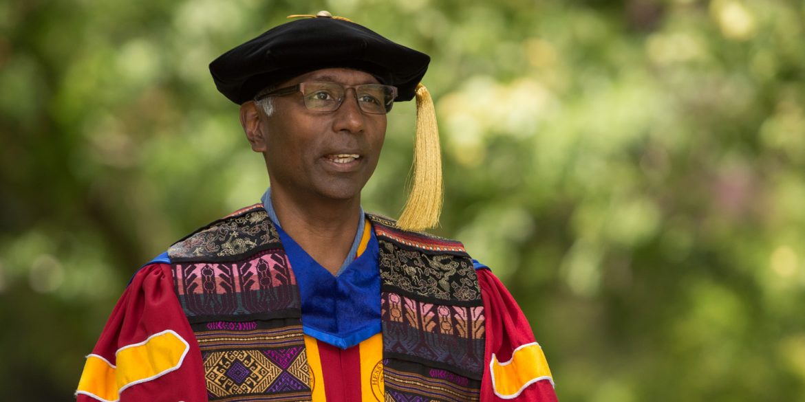 President Manickam delivers the 2020 commencement address.