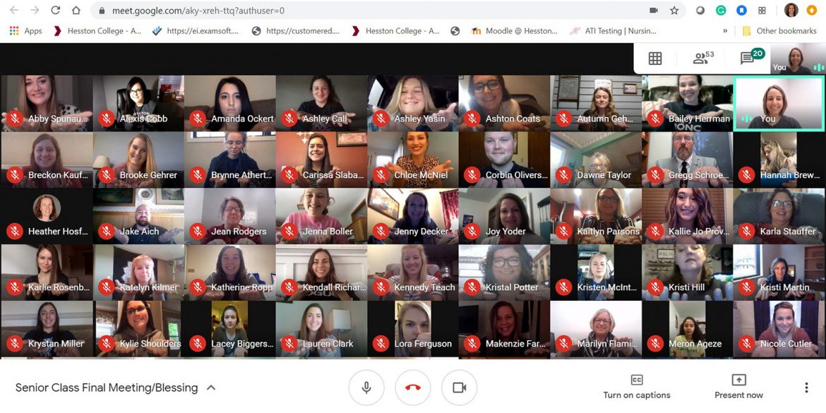 Nursing faculty share a virtual Blessing of the Hands with graduating seniors. The blessing is usually part of the Nursing Pinning Ceremony.