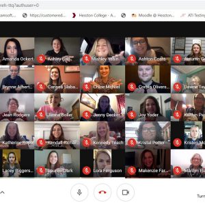 Nursing faculty share a virtual Blessing of the Hands with graduating seniors. The blessing is usually part of the Nursing Pinning Ceremony.