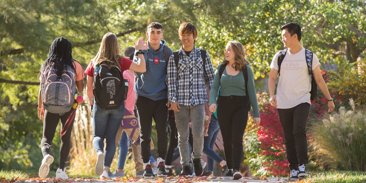 students walking on campus