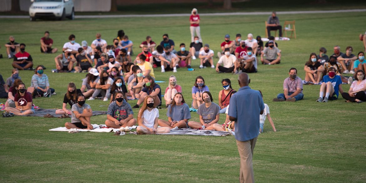 President Joe Manickam addresses Opening Weekend crowd, August 14