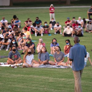 President Joe Manickam addresses Opening Weekend crowd, August 14