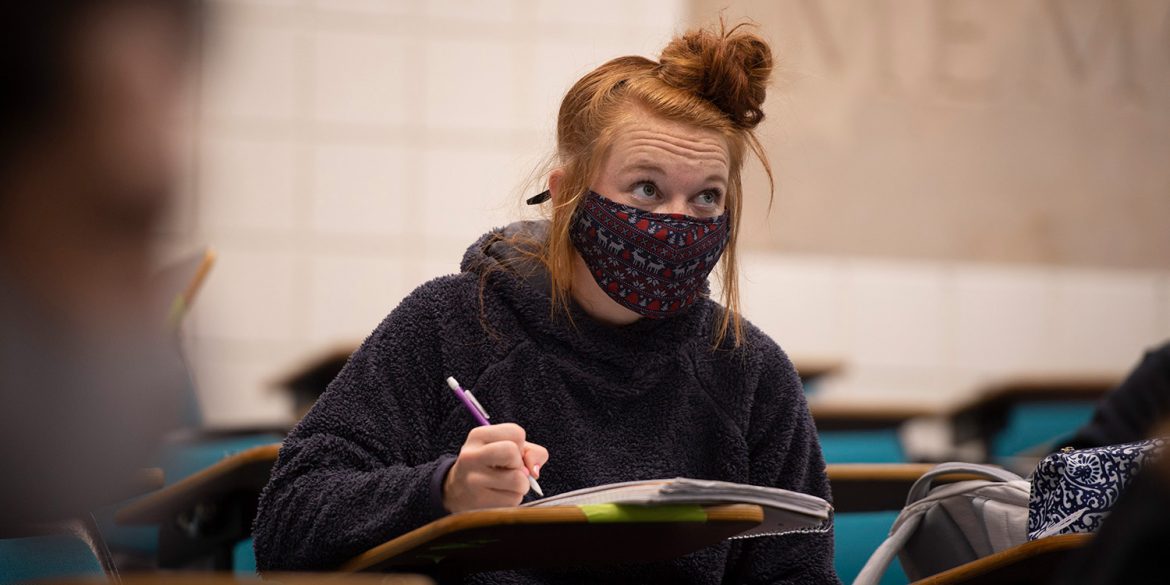 Hesston College student in general psychology class