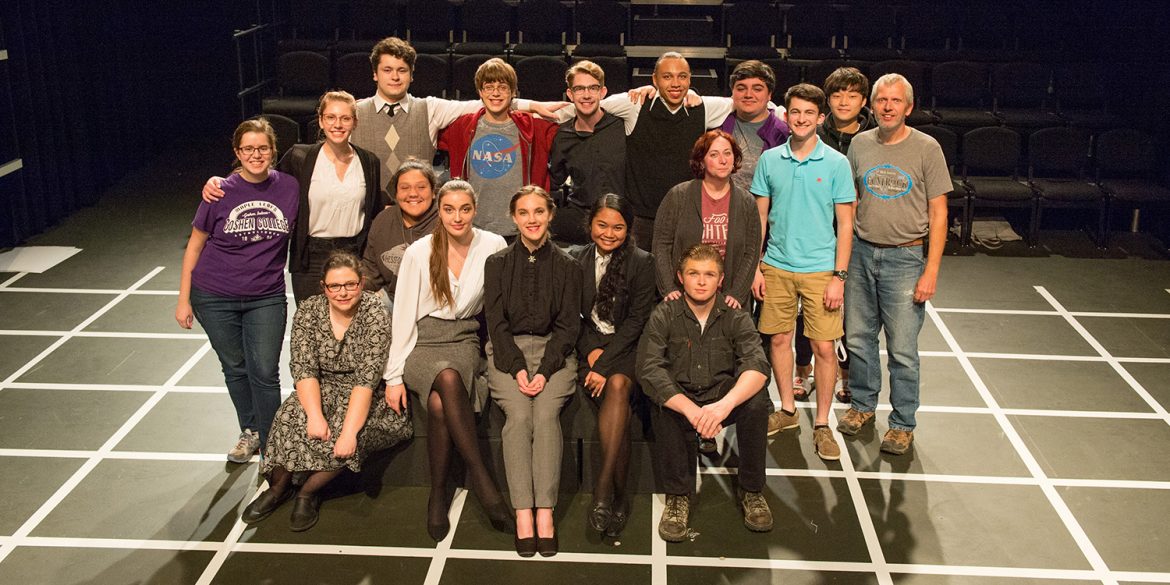 cast and crew photo from the Hesston College Theatre production of The Curious Case of the Dog in the Night-Time