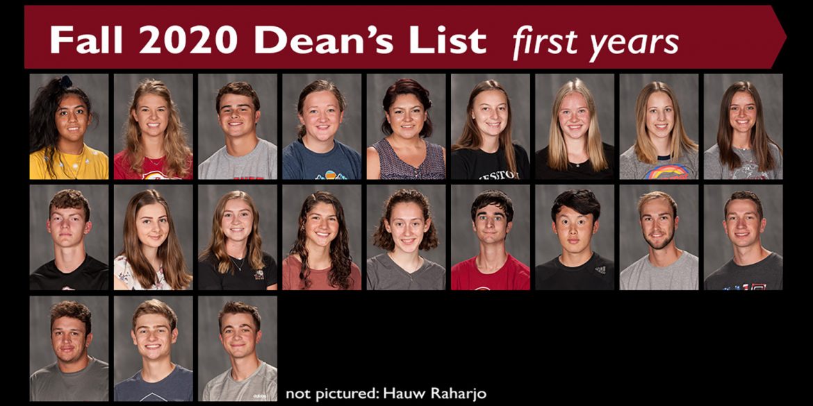 Fall 2020 Dean's List - first-year students