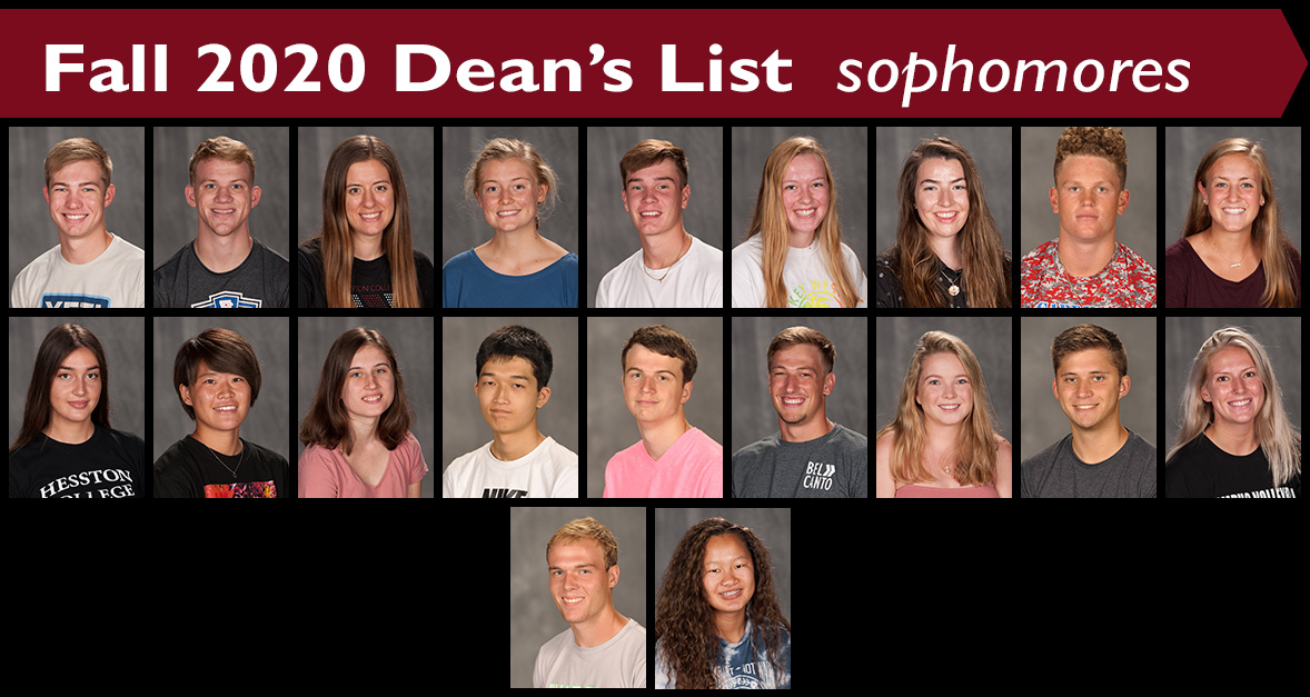 Fall 2020 Hesston College Dean's List - sophomores