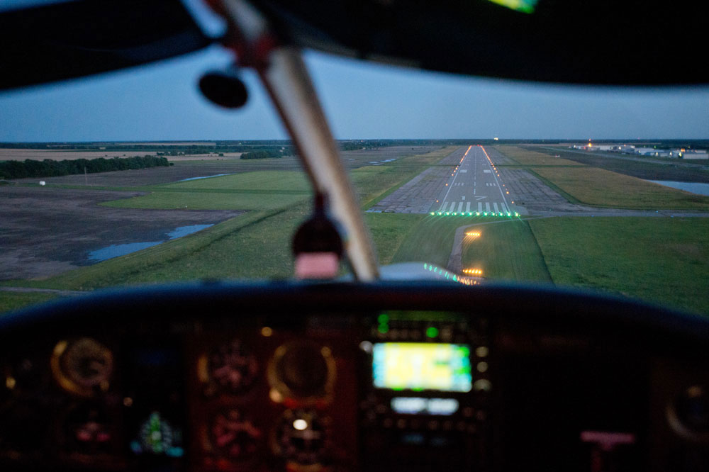 A view of the runway from the cockpit