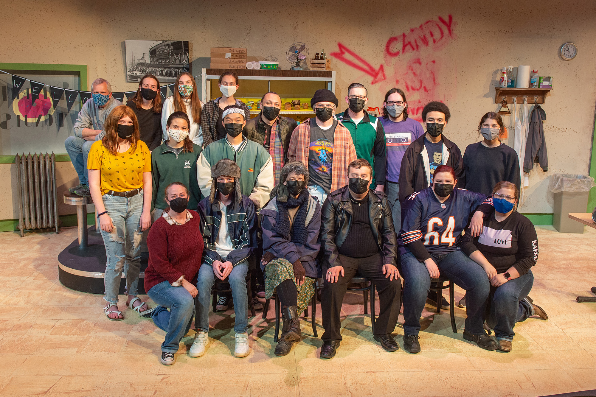 Cast and crew of Superior Donuts - Hesston College Theatre production, spring 2021