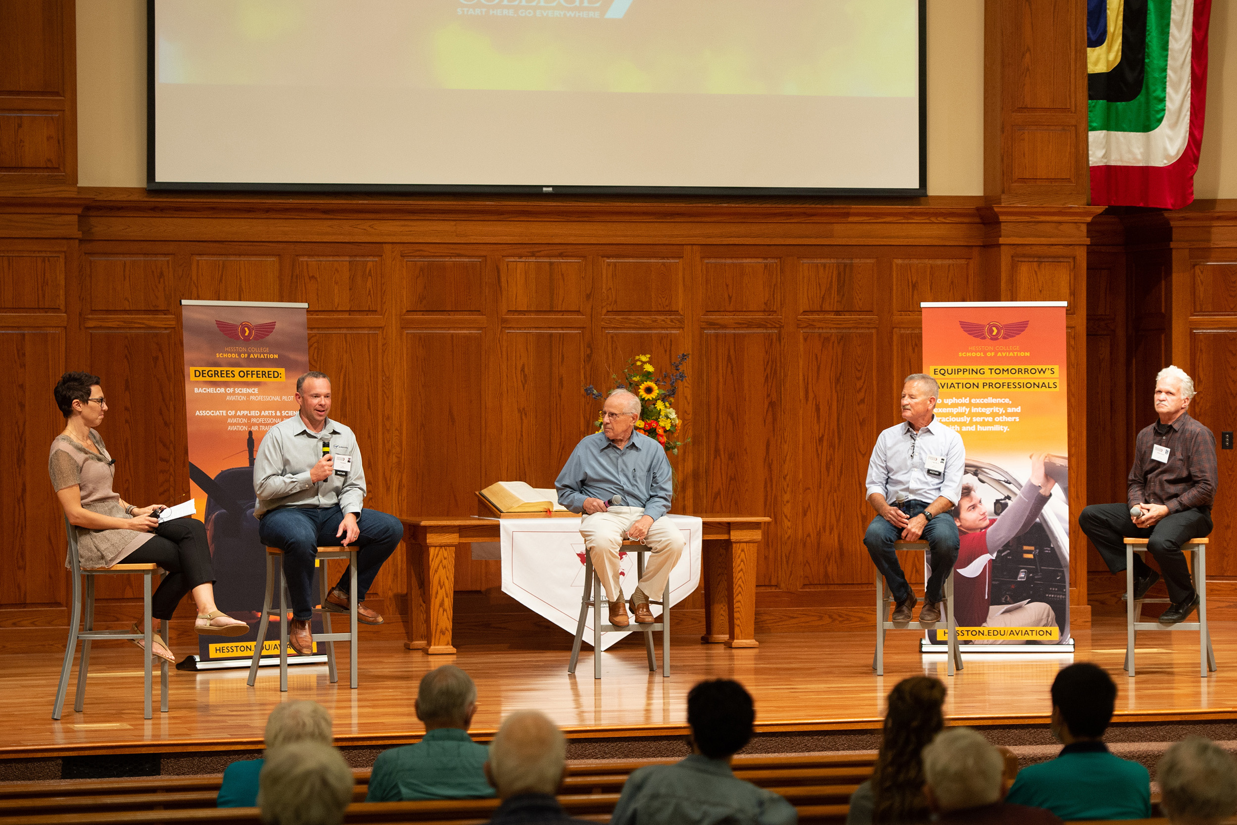 Hesston College Homecoming 2021 - Stories from our Aviation Careers - panelists Troy Jantz, Jake Friesen, Dave Roth and Wilbur Ressler