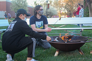 roasting s'mores at the fire pit