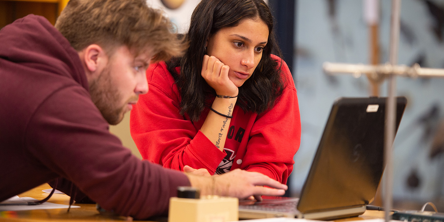 Two students in Physics for Scientists and Engineers lab