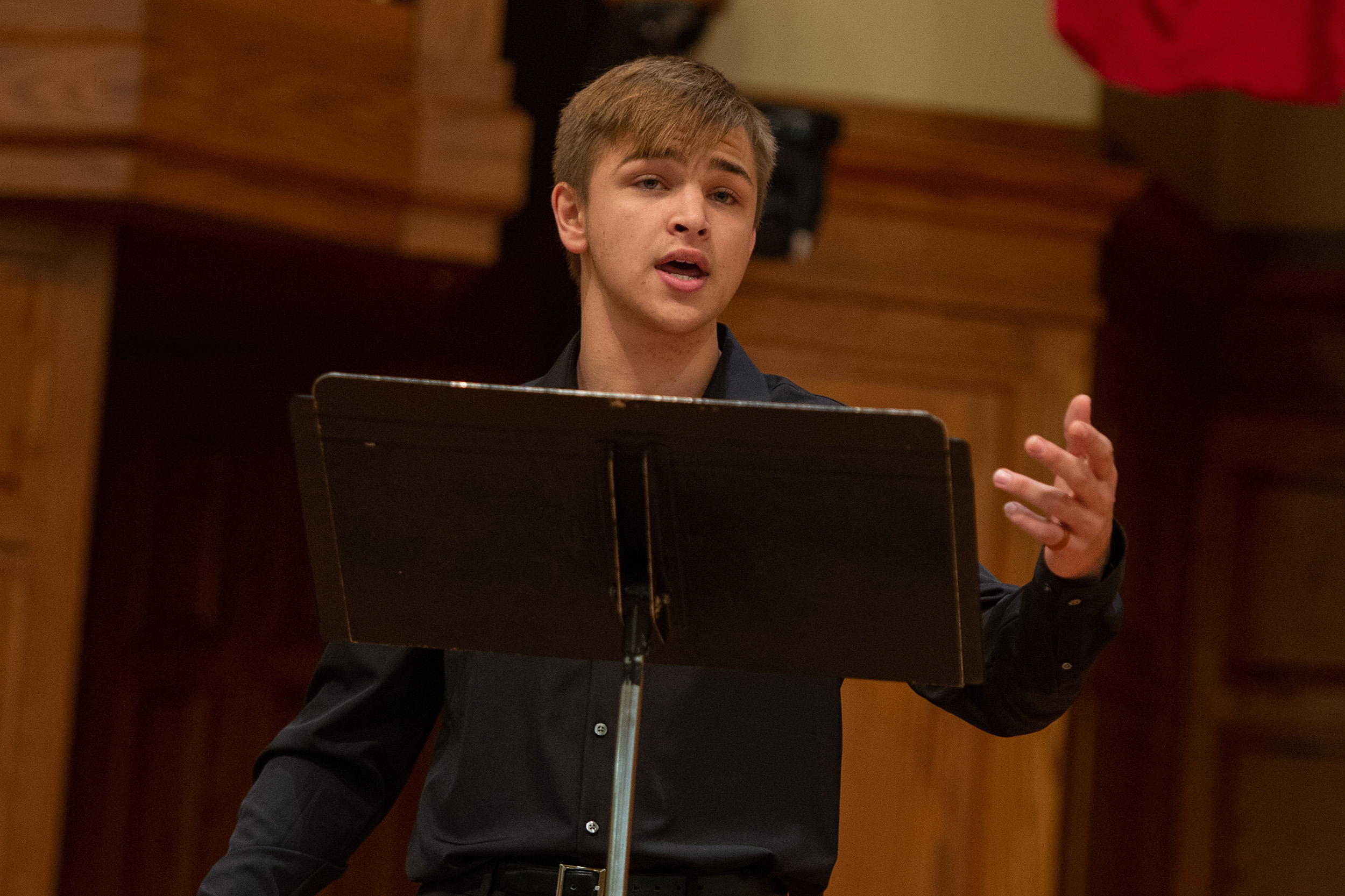 Daniel Miller sings a solo at the Partner lunch at Hesston College Homecoming 2022