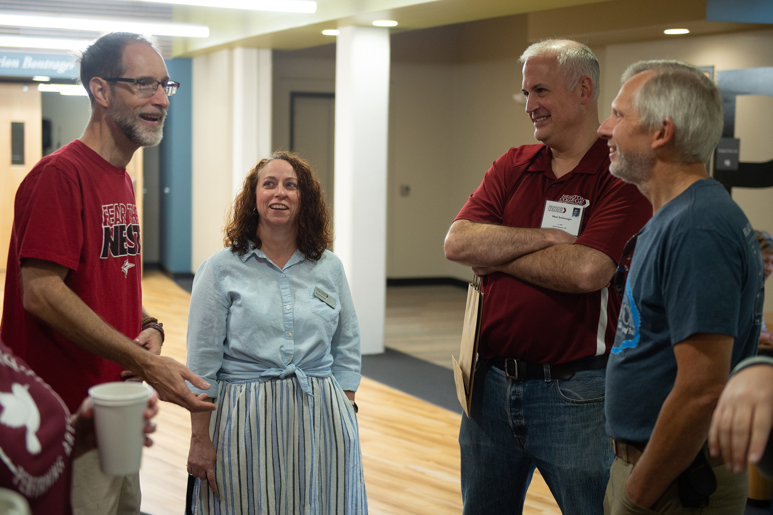faculty and former faculty visit at the at the performing arts affinity reunion at Hesston College Homecoming 2022