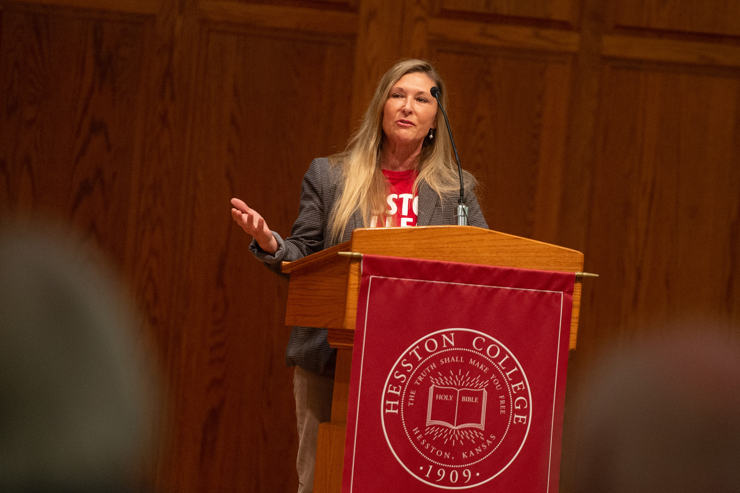 Director of the School of Management Debbie McAllister speaks at the Vision 2025 update at Hesston College Homecoming 2022