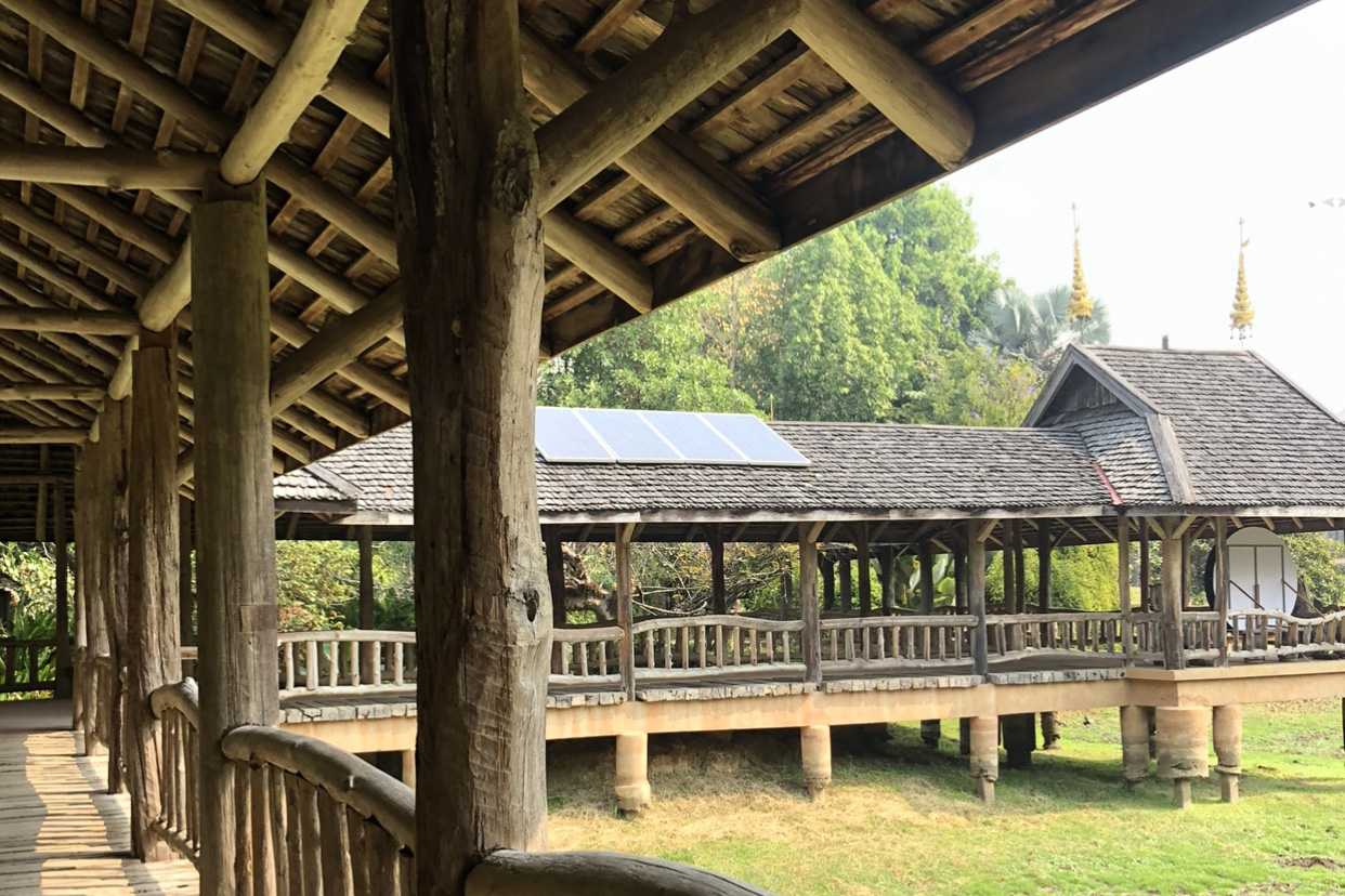 The entrance into the Mae Fah Luang Art and Cultural Park. During the rainy season, the area beneath the walkway will be filled with water.