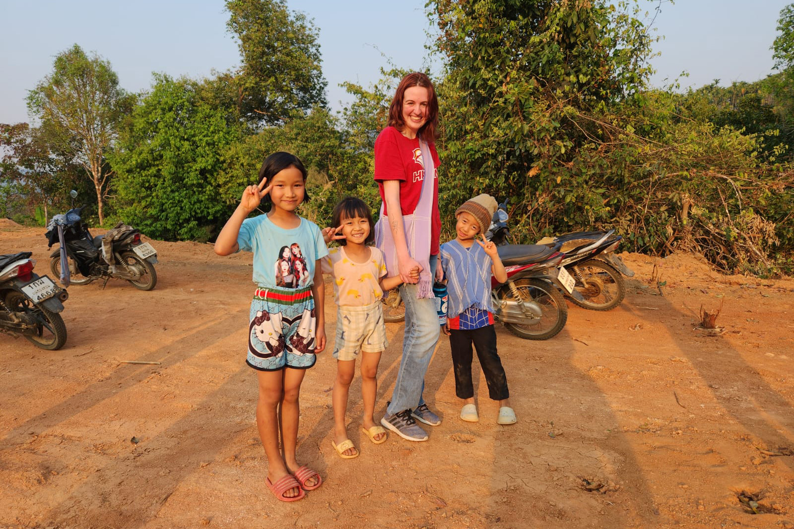 The kids and I on one of our many walks around the field