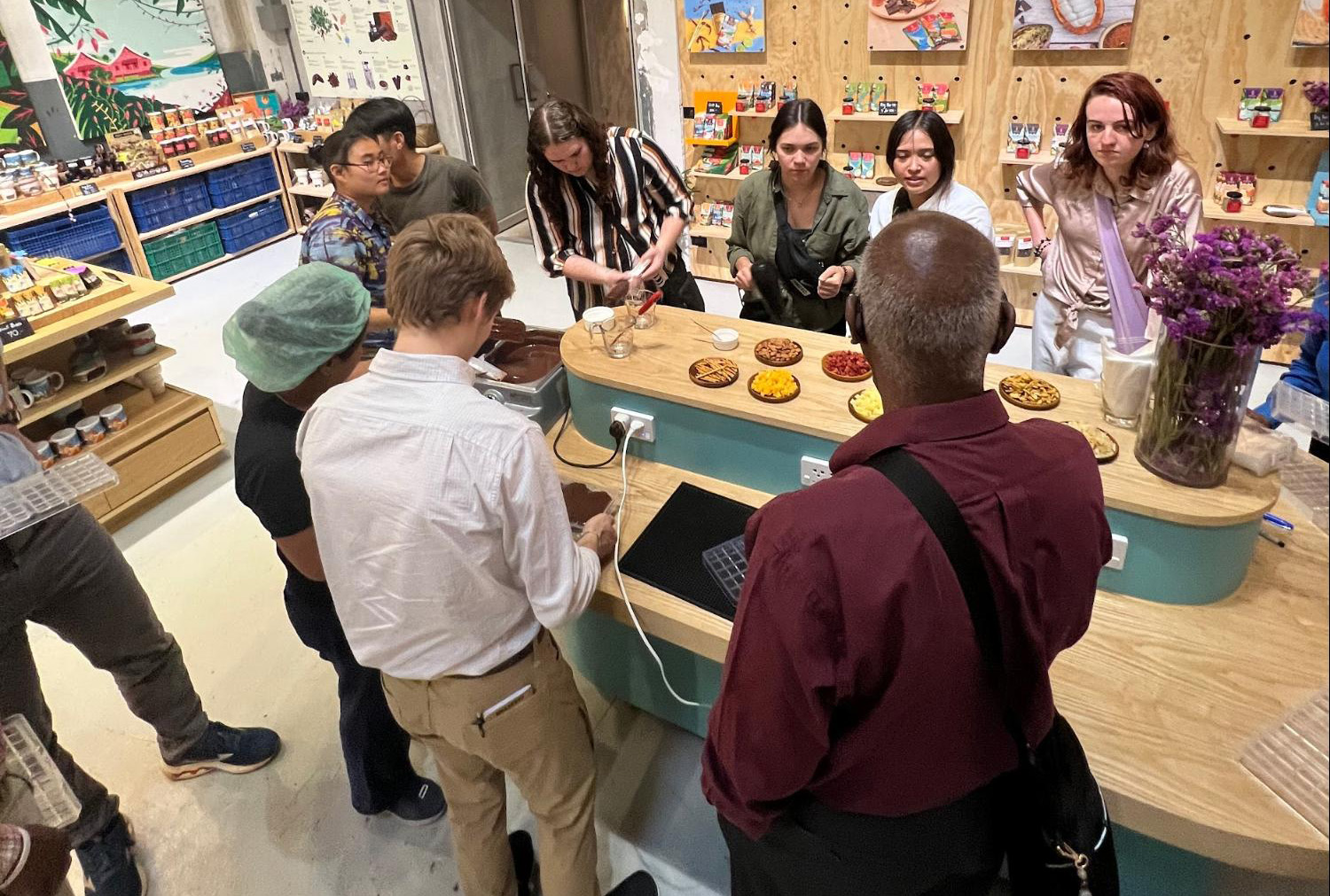 After our chocolate factory tour we got to make our chocolate bars! Each of us got to make four bars that may or not make it back home. They tasted really good!