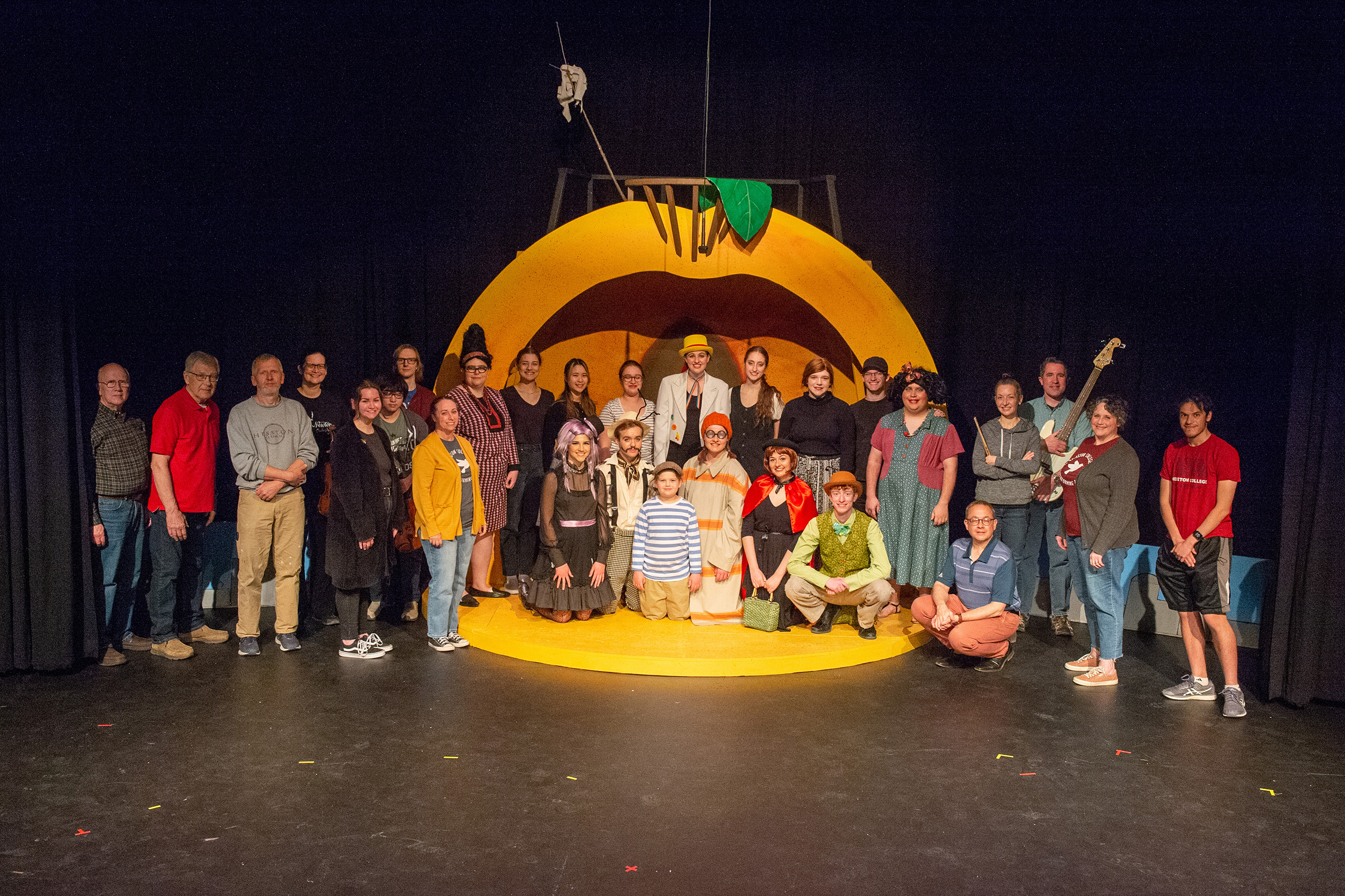 Cast and crew photo from Hesston College production of James and the Giant Peach, spring 2022
