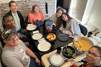 photo - A typical supper at the Fairhill rowhouse. With Keith Showalter, Bryce Blake, Johann Reimer, Kelbe Edwards, Smilla Burklin, Emily Miller and Wideline Charles.