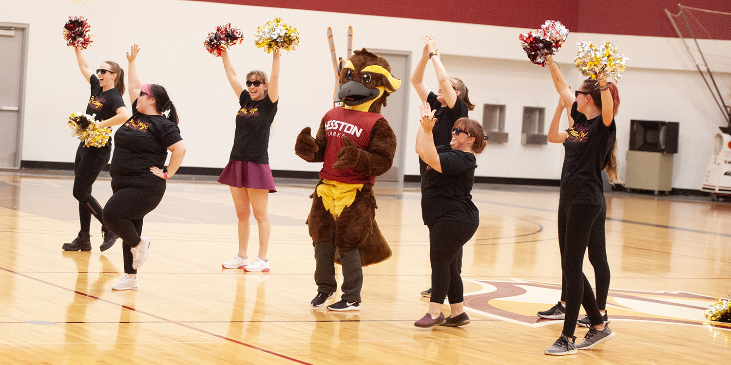 photo - Clark the Lark, Hesston College's new mascot, makes its debut at the college's annual mod olympics on Sunday, Aug. 20.