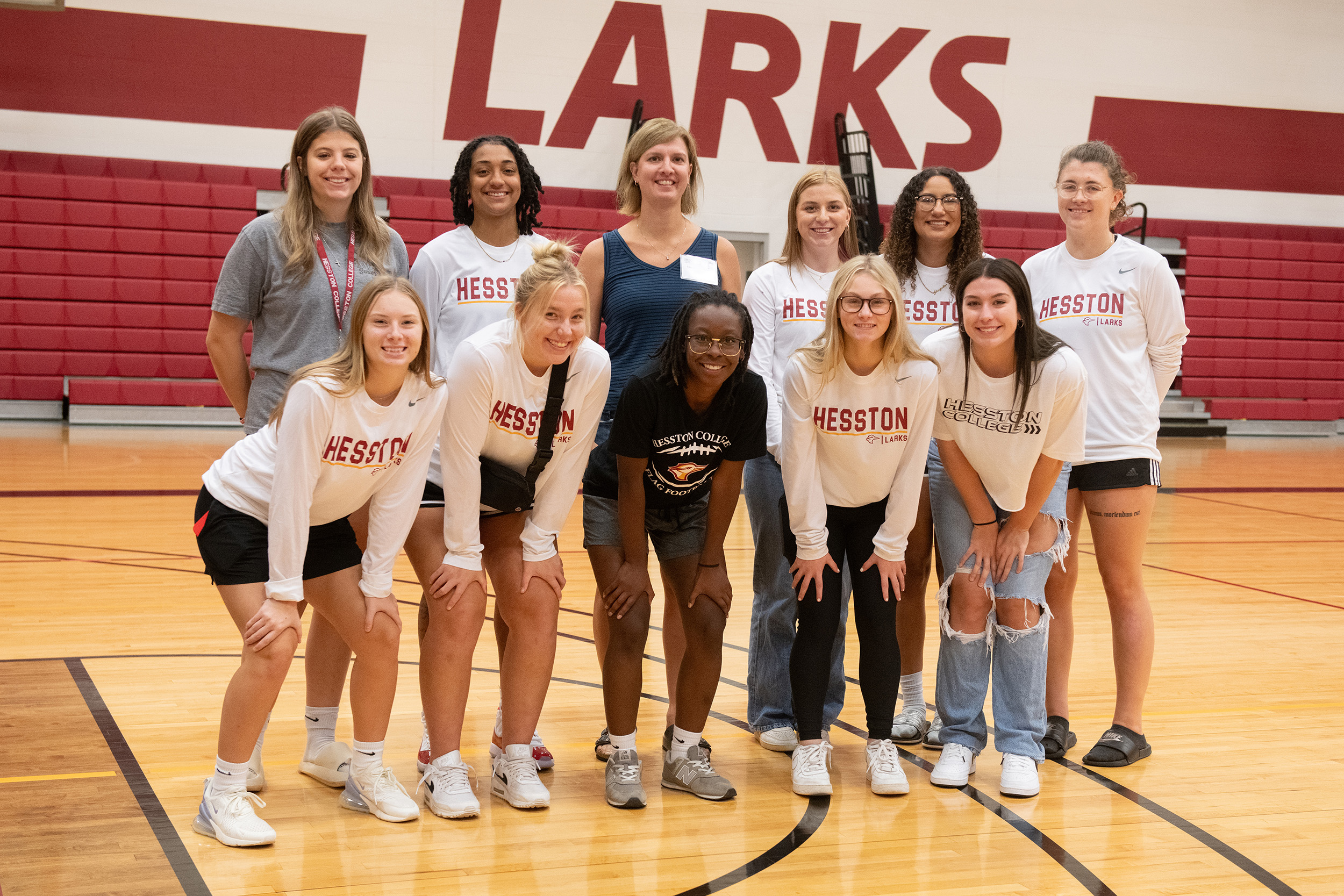 photo - Hesston College Homecoming 2023 - Athletics HoF inductees speak to teams - Lisa Schmidt and women's basketball