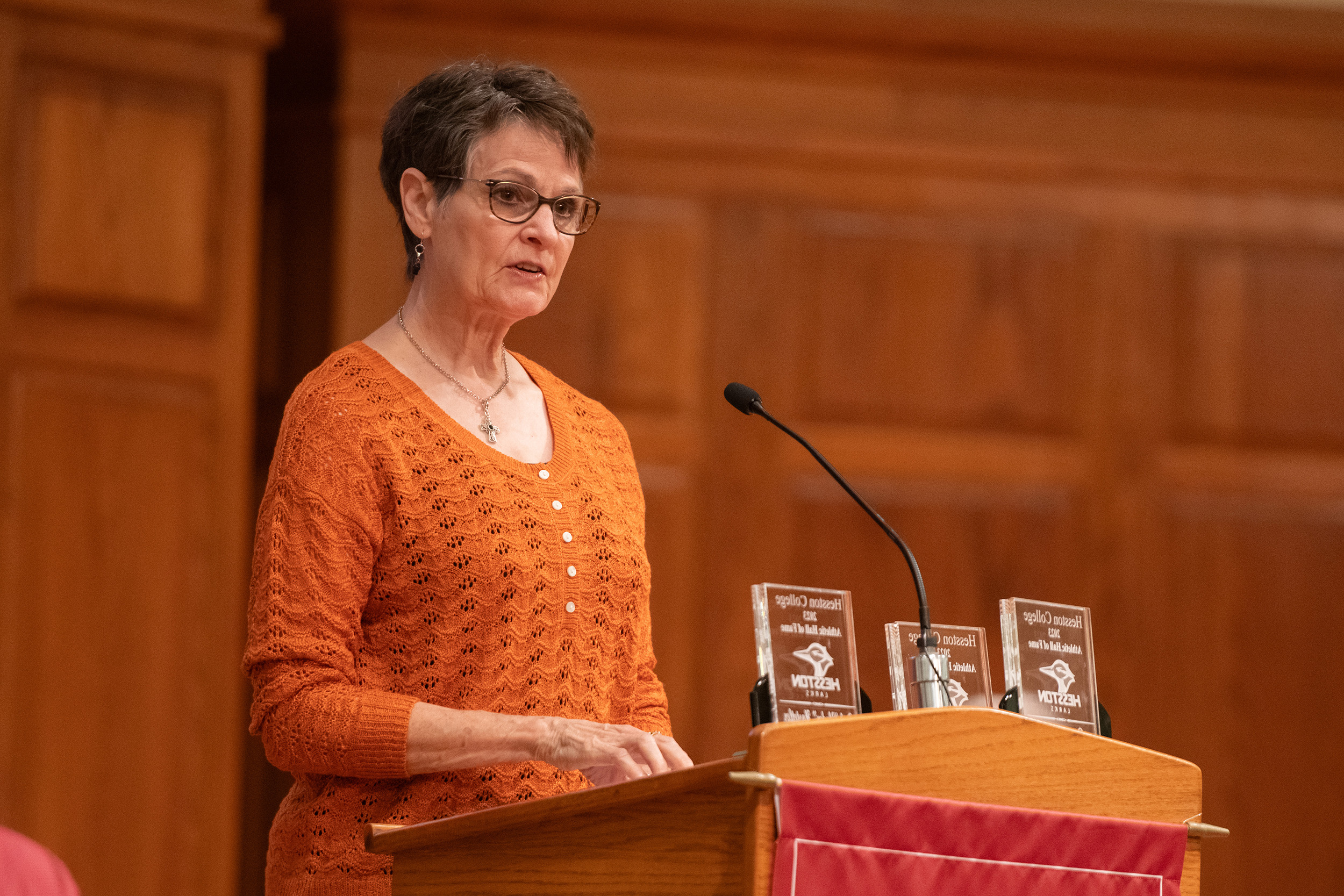 photo - Hesston College Homecoming 2023 - Athletics Hall of Fame induction ceremony - Beth (Yoder) Hostetler